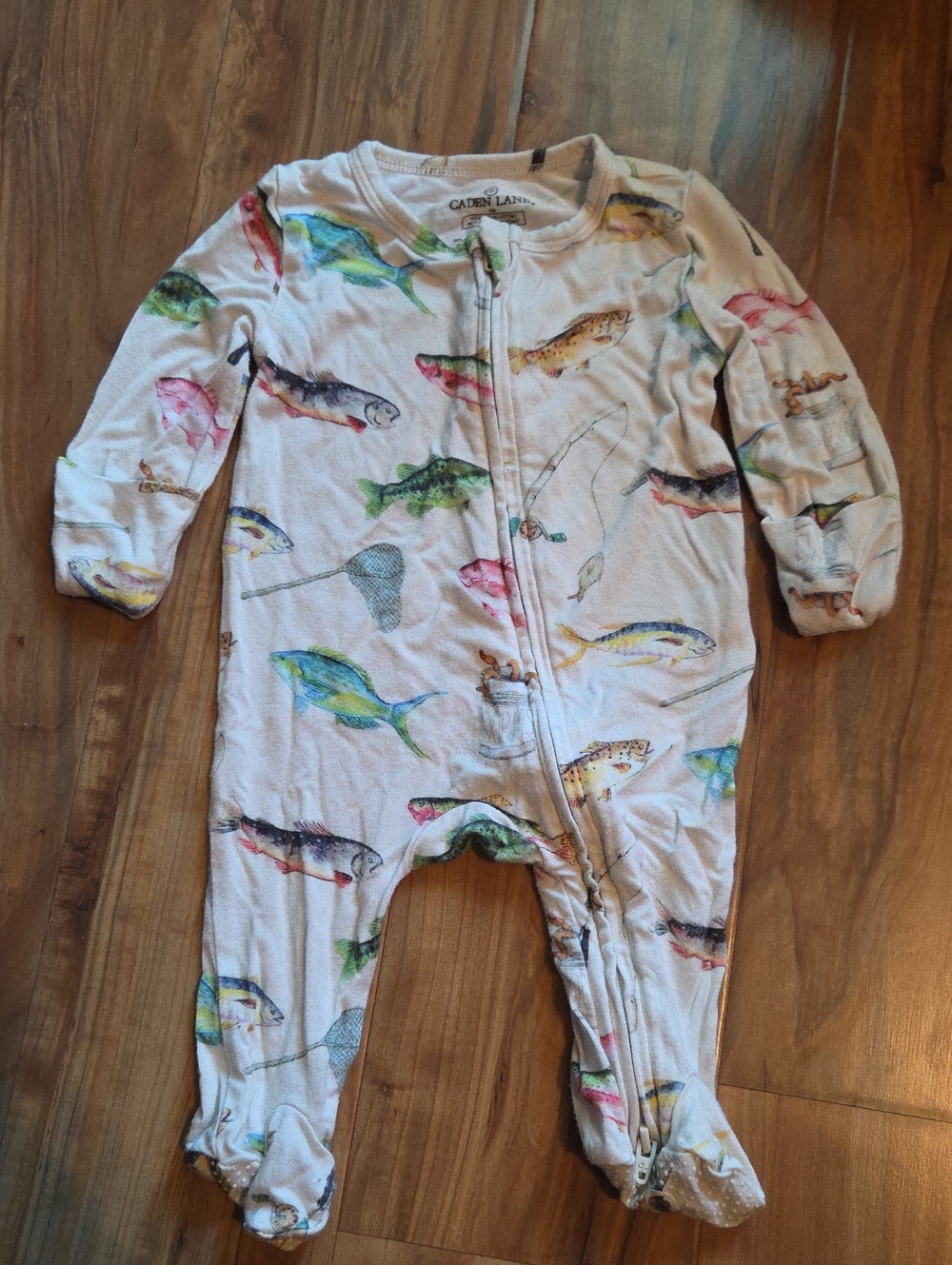 Caden Lane Newborn One-Piece Pajama with Multicolor Fish Print
